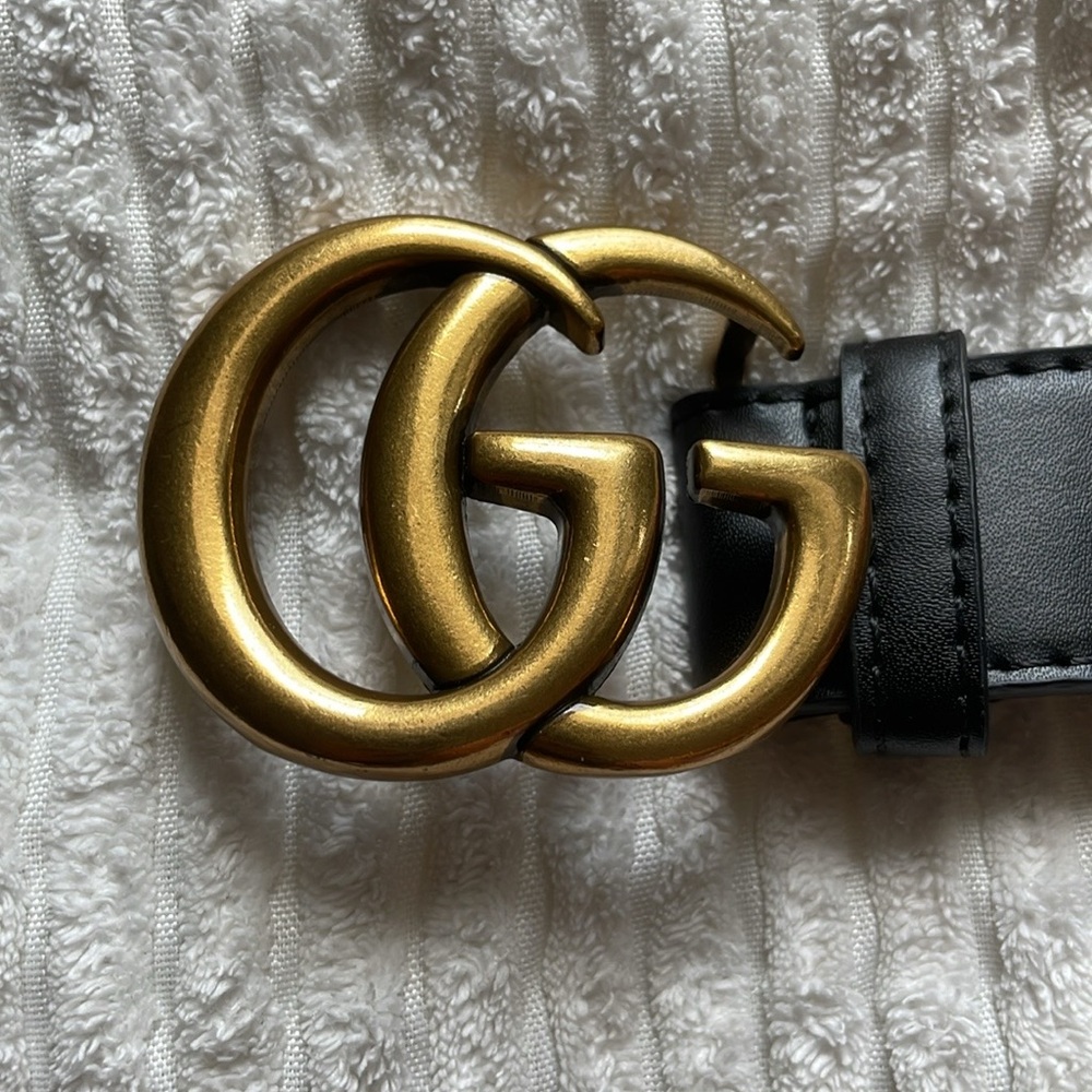 Gucci Black and Gold Marmont Belt 46 inches - Picture 3 of 5